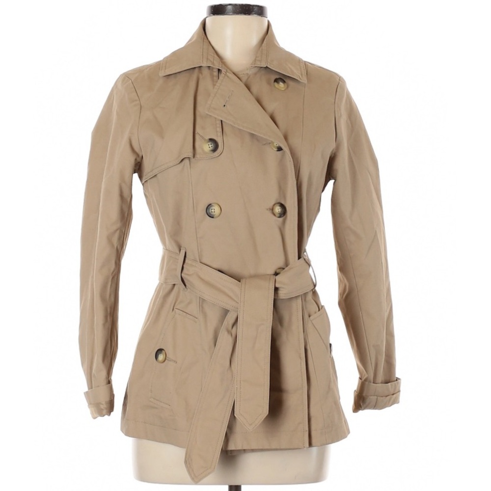 GAP Women’s Short Beige Tan Wrap Trench Coat Jacket Size XS